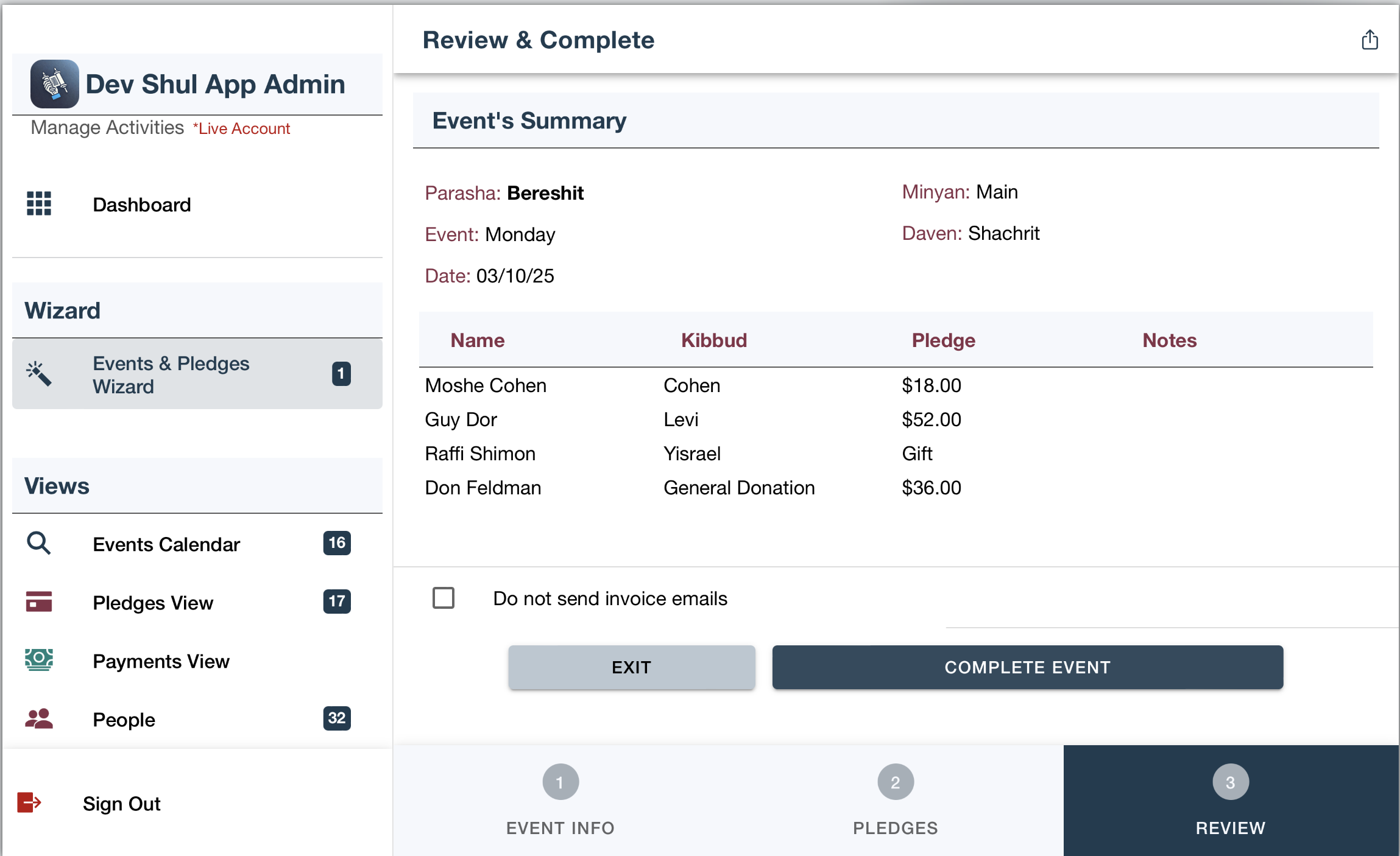 Pledges Workflow Complete Event