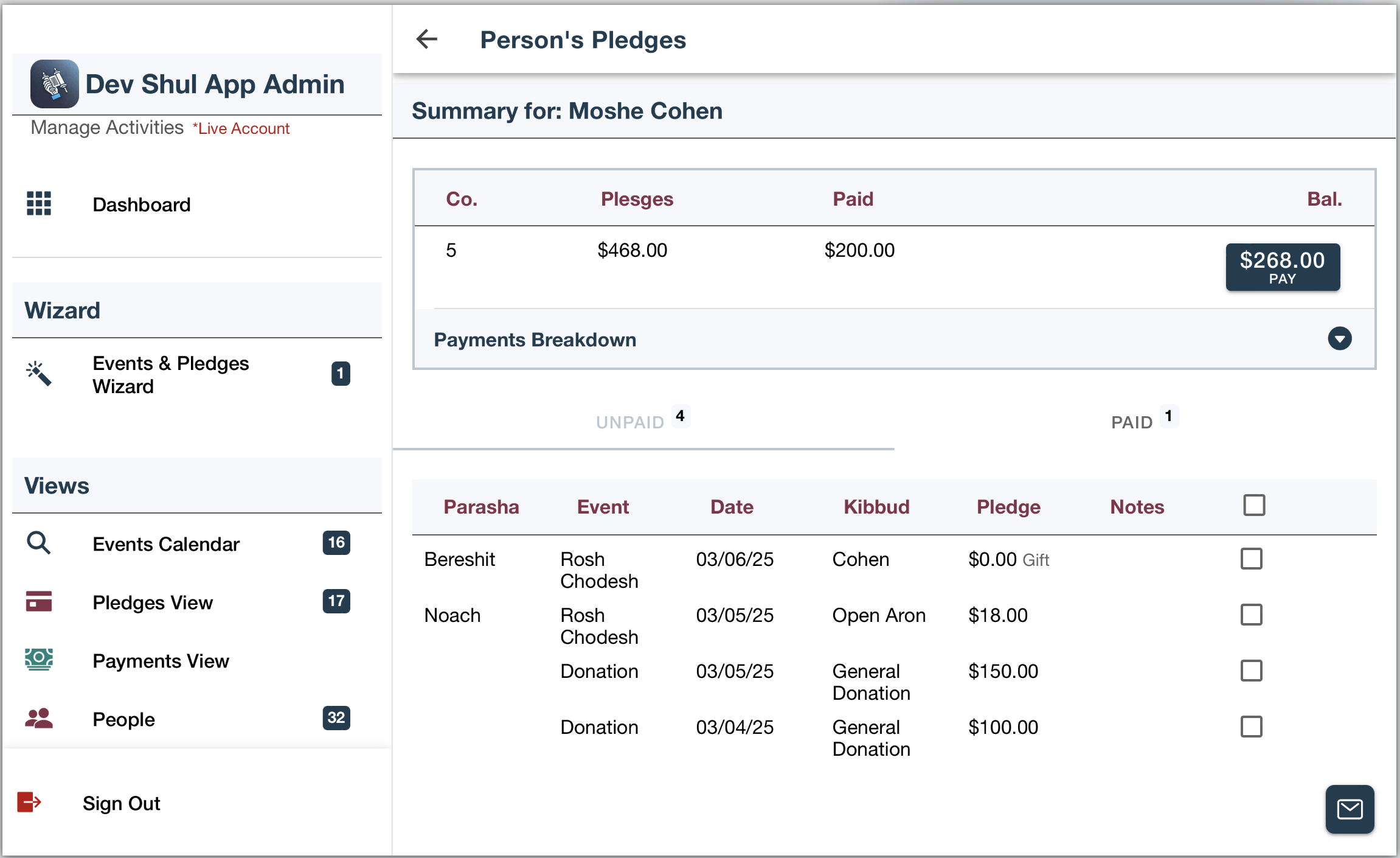PledgeCards Person View