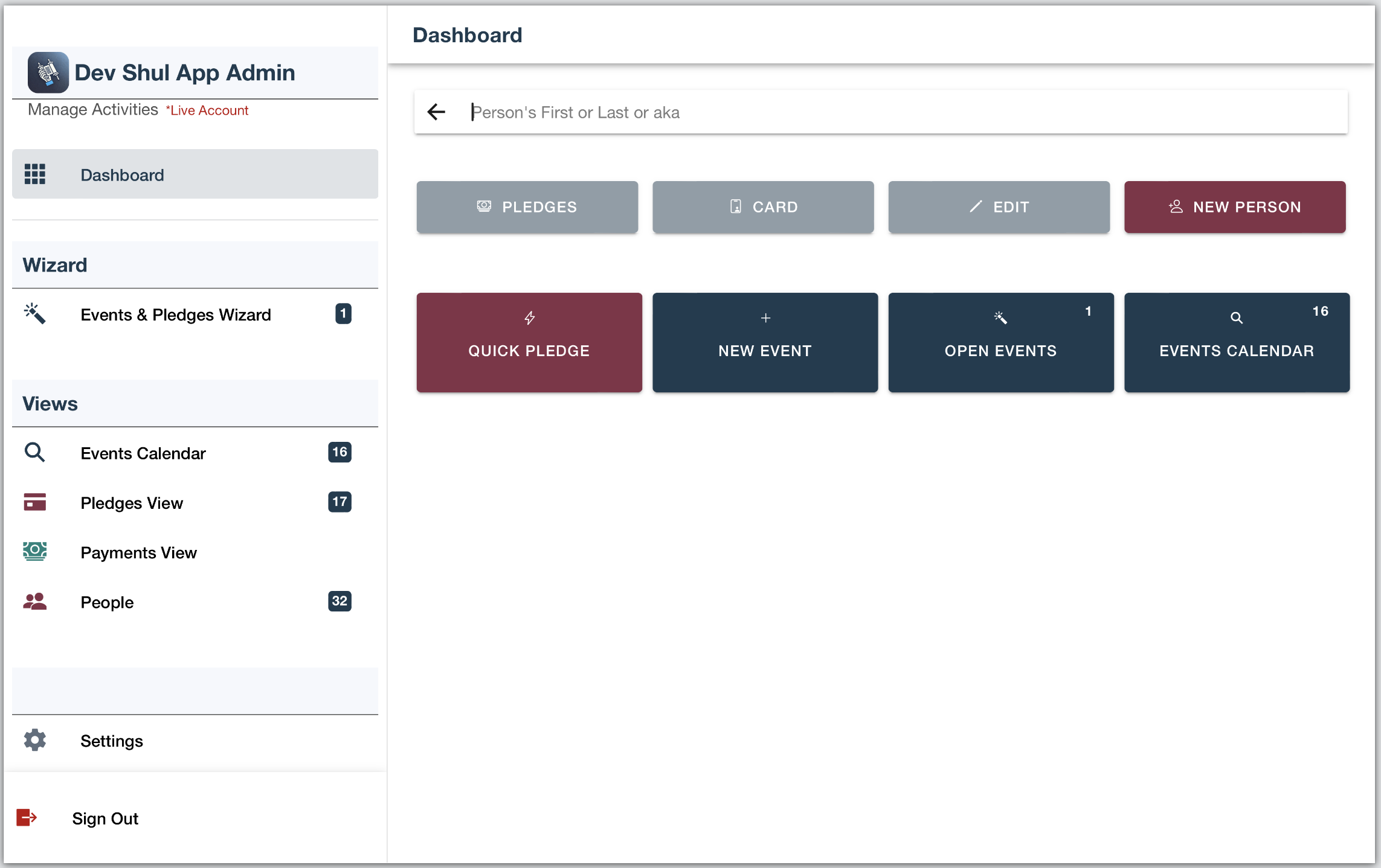 PledgeCards Dashboard